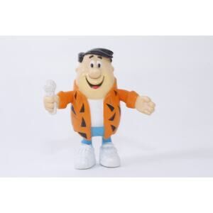 Fred Flinstone with Microphone, Bendable Toy, PVC Figure, 4", Orange Jacket, Blu